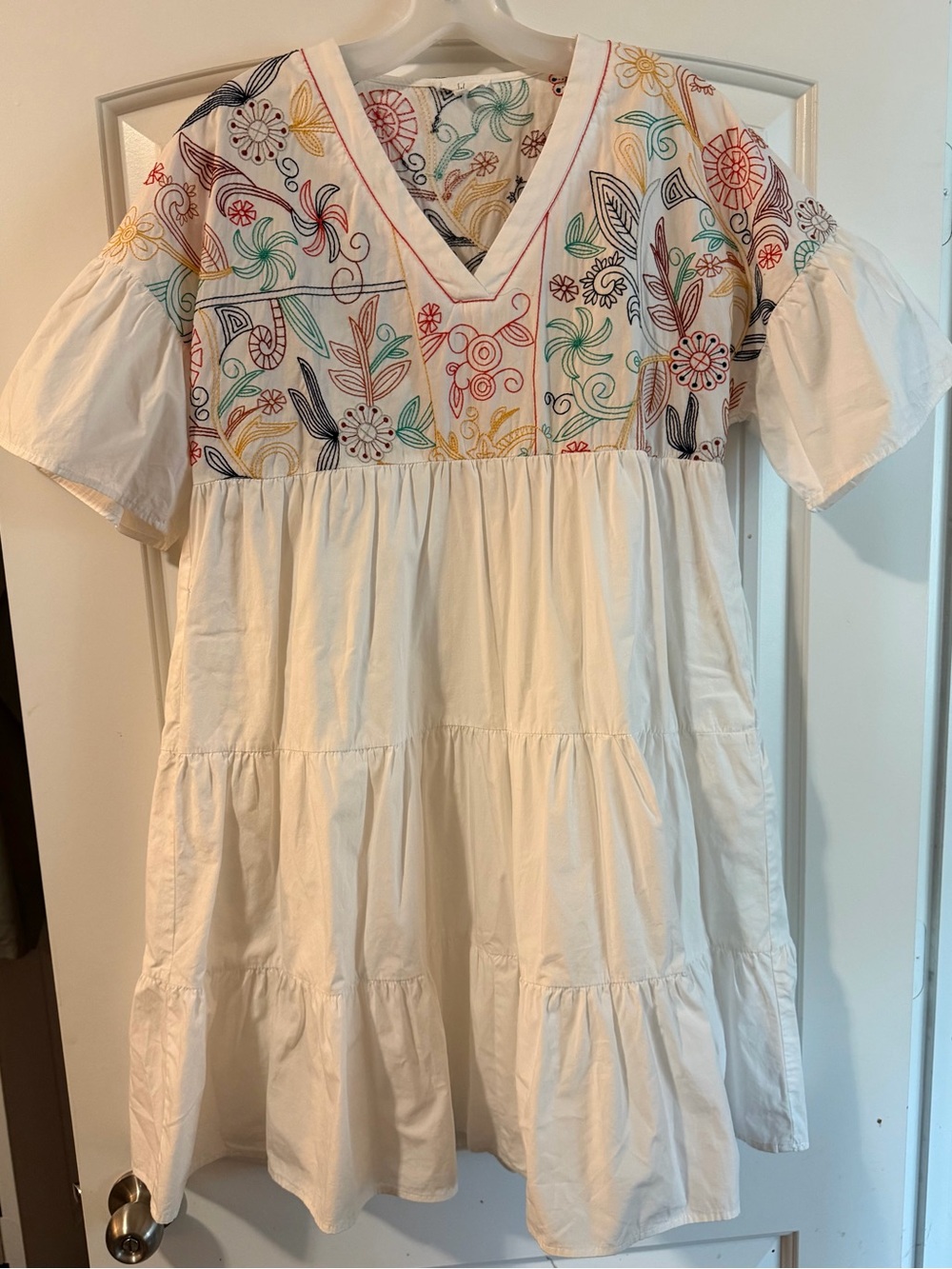Joh. Anthropologie Embroidered Tiered Cotton Baby Doll Colorful Mini Dress